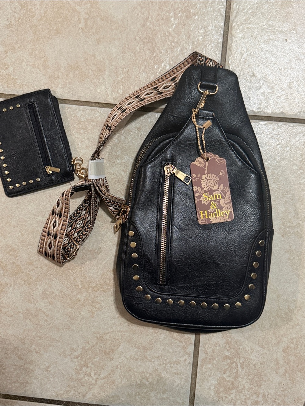 Black Studded Crossbody Sling Bag